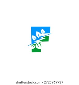 Letter F logo combining a lightning bolt and green leaf. Vector design for renewable energy, eco-friendly electricity, and sustainable tech startups.