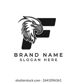 Letter F Logo Concept with Eagle face. Alphabet F Falcon Icon