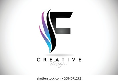 Letter F Logo with creative gradient swooshes. Creative elegant Letter F design with colorful blue purple Vector Icon. 