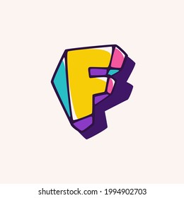 Buchstabe F Logo im kubischen Kinderstil auf der Grundlage unmöglicher isometrischer Formen. Perfekt für Kinderbeschriftungen, Illusionsmarkierung, süße Geburtstagsposter etc.