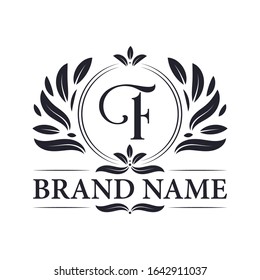 Letter F logo design. Alphabet F luxurious logo, vintage ornamental luxury logo design template.