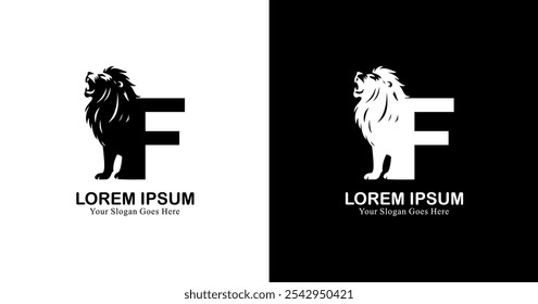 Diseño del logotipo de la letra F combinado con un león