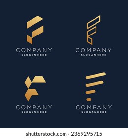 Letra F logo diseño elemento vector colección con concepto dorado