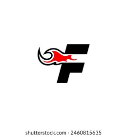 letter F logo design with fire in flat style black color and red color