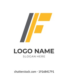 diseño del logotipo de letra F estilo de color amarillo plano y plata
