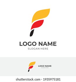 letter F logo design with flat red and yellow color style