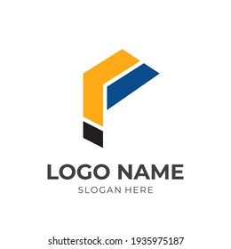 diseño del logotipo de la letra F con un estilo de color azul y amarillo plano