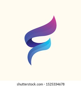 letter f logo design with full geometry and color styles.