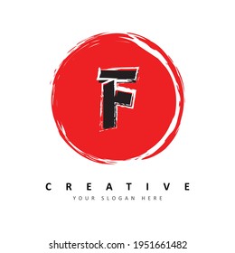 Letter F Logo Design With Japanese Style Vector Illustration
