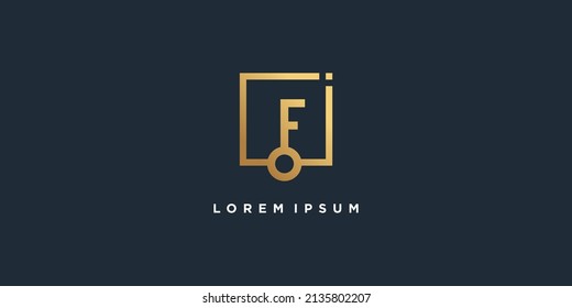 Letter F logo design with key concept Premium Vector