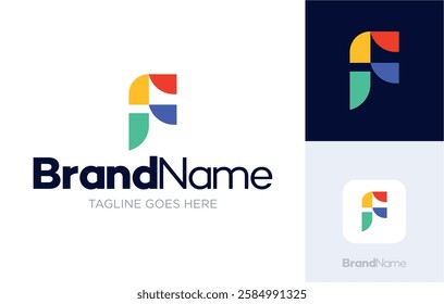 Letter F logo design, modern abstract geometric colorful design illustrations, Logotype concept symbol icon vector templates, Usable for Growing Business, Branding, Identity, Marketing, etc