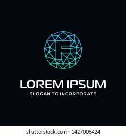 Letter F Logo Design Template with technology concept. Abstract network connection, Line Connect Dots Tech Logo. vector globe technology and digital concept - Vector 
