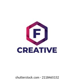 Letter F logo design template, hexagonal logo with gradient color, modern style isolated on white background.