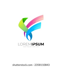 Letter F logo design template, 3d icons with letter F