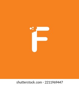 letter F logo design with unique creative bite marks in modern style in white on orange background. cute letter F illustration. suitable for business logo, company, marketing, promotion, food, etc