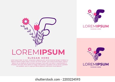 letter F logo design vector template illustration with flowers