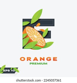 Letter F logo design vector with fresh orange slices