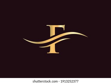 Letter F Logo Design with water wave concept. F letter logo design with modern trendy. F logo design vector