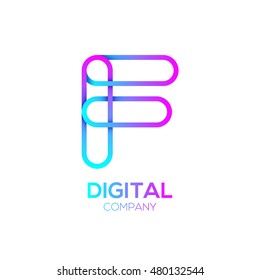 Letter F Logo Design.Linked shape circle symbol,Digital,pink blue