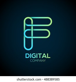 Letter F Logo Design.Linked shape circle symbol,Digital,green blue