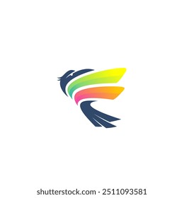 Letter F logo and eagle design template, flying bird icon