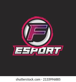 Letter F logo eSports design template, gamer mascot logo illustration design with initial emblem.