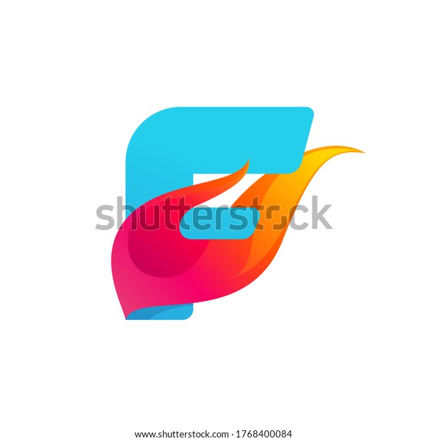 Letter F logo with fast speed fire. Vector icon\
perfect to use in sportswear labels, race posters, danger identity,\
etc.