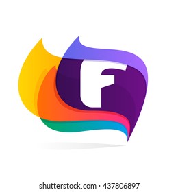 Letter F logo in feather or flags icon. Colorful vector design for banner, presentation, web page, app icon, card, labels or posters.