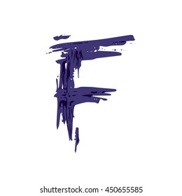 Letter F logo hand drawn with dry brush. Rough strokes style. Vector grunge style design elements for T-shirt, label, badge, card or poster.