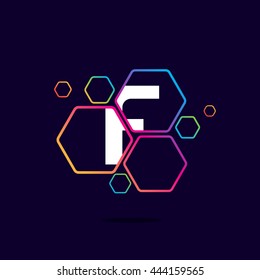 Letter F logo in Hexagon pattern. Colorful vector design for banner, presentation, web page, app icon, card, labels or posters.