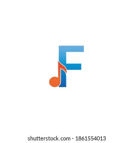Letter F logo icon combined with note musical design template