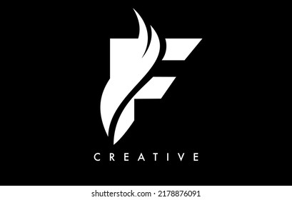 Diseño de iconos con logotipo F con imagen de vectores de formas curvadas de corte creativo y de silueta.