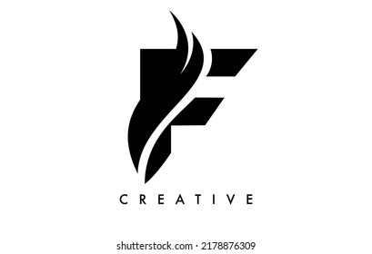 Diseño de iconos con logotipo F con imagen de vectores de formas curvadas de corte creativo y de silueta.