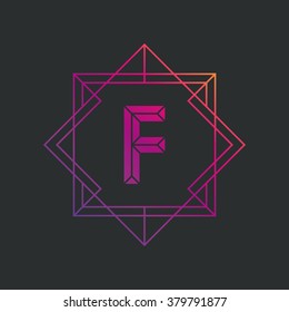 Letter F logo icon design template. F letter outline monogram. Gradient vector illustration.