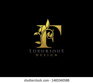 Letter F Logo Icon . Initial Letter F Design Vector Luxury Gold Color.Print monogram initials stamp sign symbol.