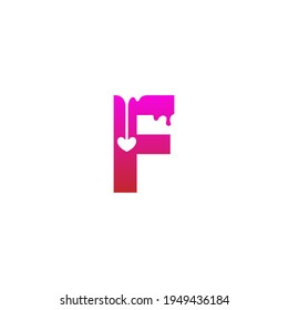 Letter F logo icon with melting love symbol design template vector