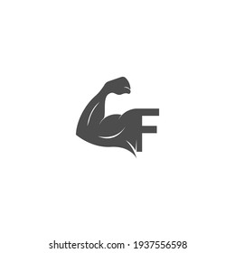 Letter F Logo Icon With Muscle Arm Design Vector Illustration