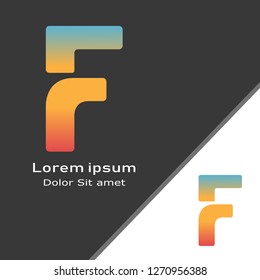 Letter F logo icon, red, blue, and orange gradient color, black and white background. -Vector