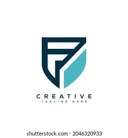 Letra F Ilustración del diseño del blindaje inicial del logotipo