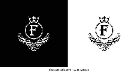 letter F logo Luxury letter with crown.  Monogram alphabet . Beautiful royal initials letter. template logo for design 
