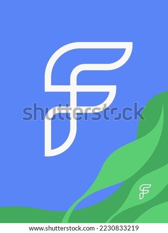 Letter F logo mark in a simple, organic monoline style, for your initials, ornaments, design elements.