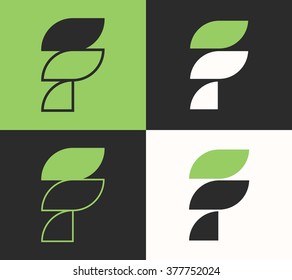 Letter F logo Modular eco element on green white and black background Minimal grid modern font Retro geometric style Vector unusual design