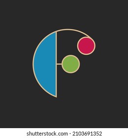 Monograma creativo del logotipo de la letra F, símbolo del alfabeto gracioso con círculos coloridos, elemento de diseño de fuente retro hipster.