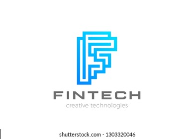 Letter F Logo Monogram Geometric Font design vector template Linear style. Technology Infinite Logotype concept icon.