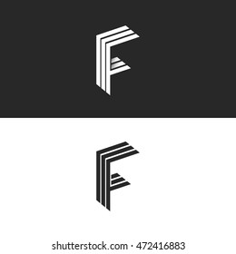 Letter F logo monogram initial, isometric geometric shape graphic design set 3D element, linear black and white business card emblem simple mockup