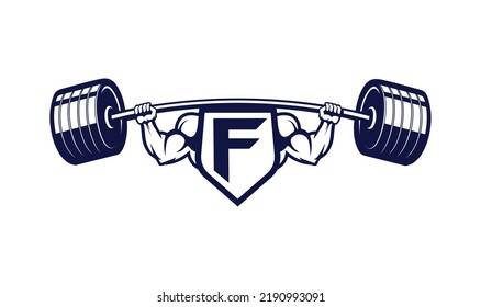 Logotipo de letra F con forma muscular. Logo del gimnasio.