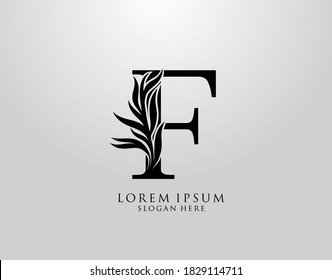 Letter F logo Nature Leaves Logo, alphabetical leaf icon.