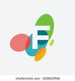 Letter f logo with the letter f in the negative space in white and and colorful ovals in the background.