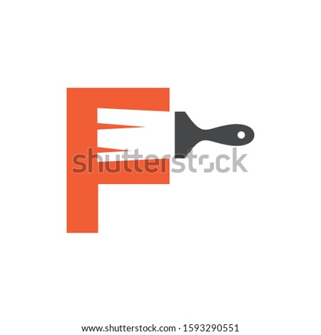 Letter F Logo With Paint Brush Design. Home Building Decoration Icon Graphic. Digital Painting Proffesional Vector.