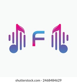 letter F Logo with Pulse music player element. Logo template electronic music, equalizer, dj, nightclub, disco. Audio wave logo concept, Multimedia